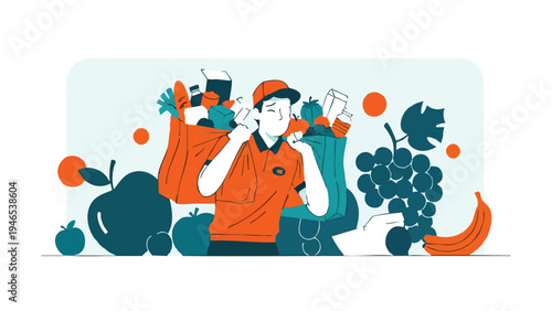 Ilustración vectorial minimalista de una manzana azul en equilibrio sobre una línea, con fondo degradado suave, ideal para diseño gráfico, educación y proyectos creativos en España.