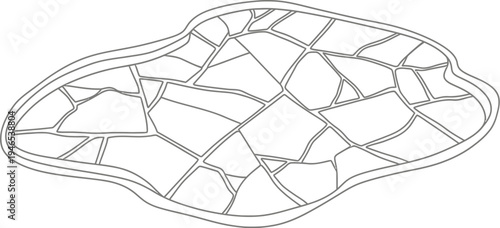 Detailed illustration of a broken cracked surface with fragmented lines and shapes