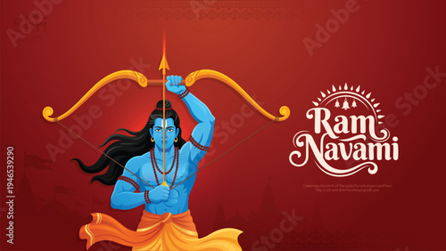 Ram Navami Poster With Lord Rama Holding Bow Illustration