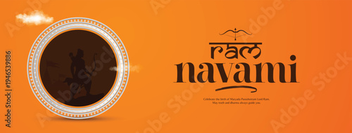 Ram Navami Festival Banner With Lord Rama Silhouette Frame