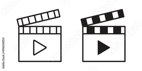 Film clapperboard icon in black stroke eps vector graphic