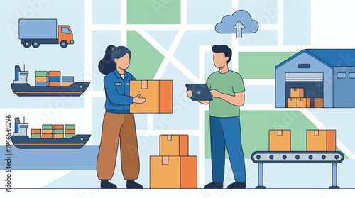 Efficient Global Logistics and Supply Chain Management Illustration