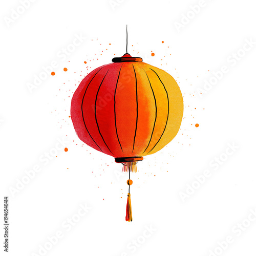 Red-Yellow Gradient Traditional Chinese Lantern on Transparent Background PNG
