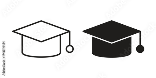 Graduation cap icon in black stroke eps vector graphic