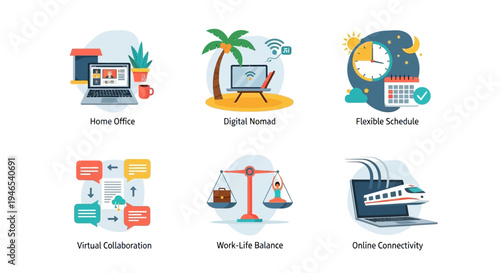 Modern remote work concepts and flexible lifestyle illustrations