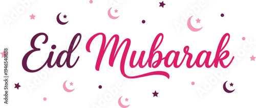 A festive Eid Mubarak greeting card with a pink background and elegant script