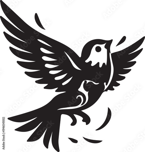 Stylized Black Bird in Flight Illustration