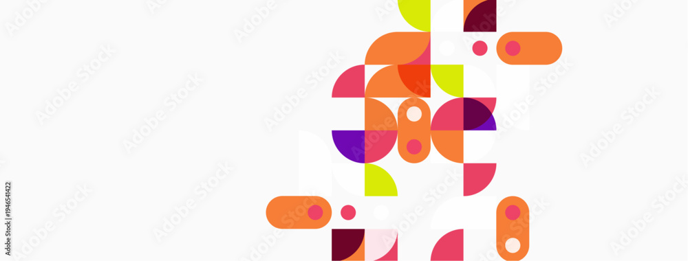 Fototapeta premium Abstract geometric shapes, vibrant colors, overlapping forms create dynamic composition. Minimalist design, modern aesthetic, playful arrangement.