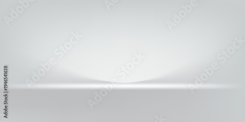 White grey studio room. Limbo light background. Abstract 3d gradient backdrop for product presentation. Minimal wall scene spotlight. Showcase, promotion display.