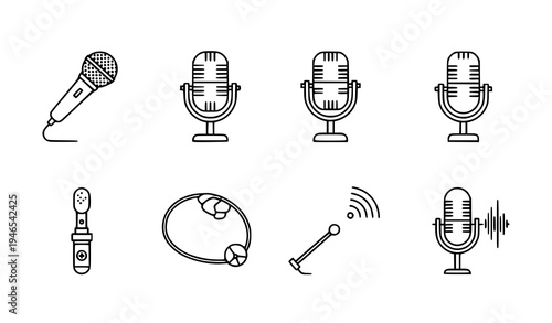 Editable microphone icon set thin line vector pictograms for web, mobile and UI design