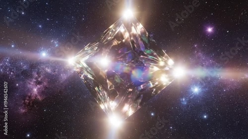 Abstract Diamond Crystal Floating in Cosmic Galaxy with Stars and Nebulae
