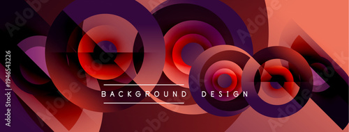 Abstract geometric shapes create dynamic background. Purple, red hues blend, forming circular patterns. Modern design element for projects.