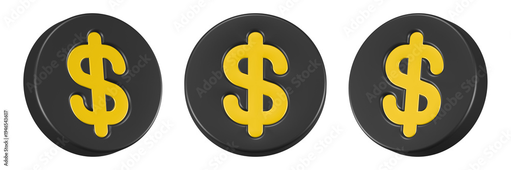 Obraz premium dollar sign icon 3d render black circle button