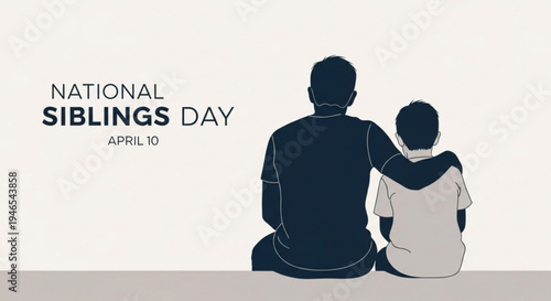 National siblings day poster with silhouetted siblings sitting together