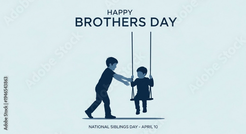 Brothers day celebration with silhouette of boy pushing little sister on swing outdoors