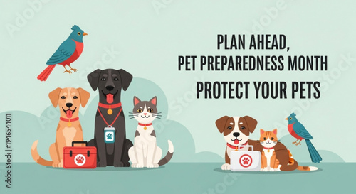 Pets prepare for natural disasters with owners pet emergency kit and carriers