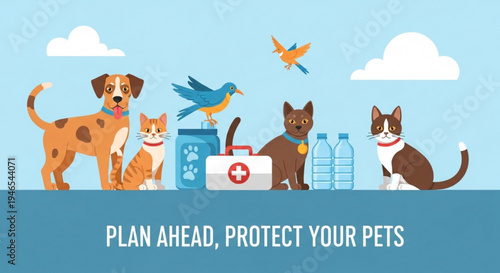 Pets and animals preparedness kit with food water first aid supplies
