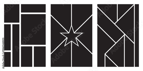 Image collage layout template. Beige mosaic mood board grid collection. Picture frame set. Photo album idea for banner, poster, comic page, flyer, brochure, booklet, memory wall design. Vector pack