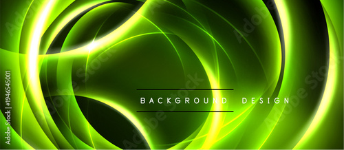 Abstract neon green lines form swirling shapes over dark background. Text reads background design centered within image.