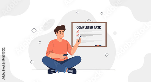 Man checking completed tasks on a whiteboard, productivity concept