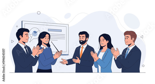 Business team applauding speaker at presentation, successful meeting, teamwork