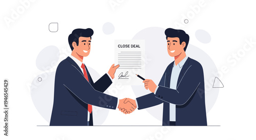 Businessmen shaking hands, closing a deal with a contract, successful partnership