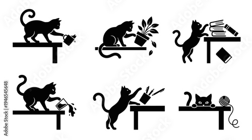 Mischievous Cat Antics Silhouette Set
