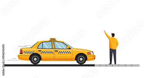 Man Hailing Yellow Taxi Cab.