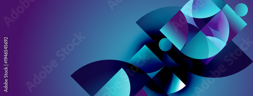 Abstract shapes blend, creating dynamic composition. Blue, purple hues dominate, suggesting depth, movement. Modern design element.