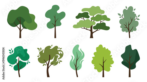 Collection of Vibrant Green Tree Illustrations