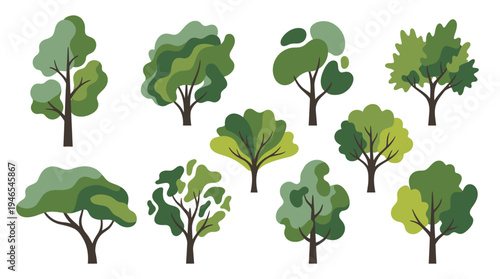 Set of cartoon trees in various styles