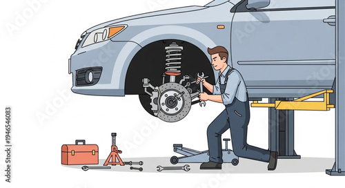 Mechanic changing car tire.