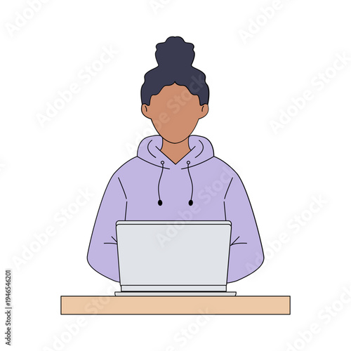 Woman Working on Laptop Illustration