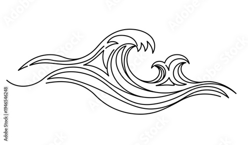 A minimalist vector graphic illustration of a crashing ocean wave
