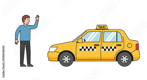 Man Hailing Yellow Taxi Cab.