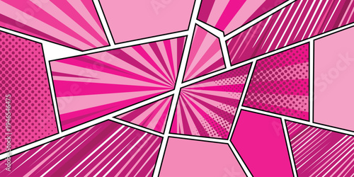 Comic Book Page in Pink: A vibrant and dynamic comic book page, alive with bold pink hues and graphic elements that burst with energy and visual interest. 