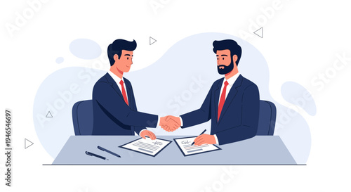 Businessmen shaking hands over a deal, signing contract, partnership agreement, teamwork