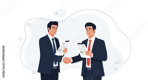 Businessmen shaking hands over contract agreement, partnership, deal, success