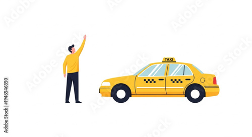 Man Hailing Yellow Taxi Cab.