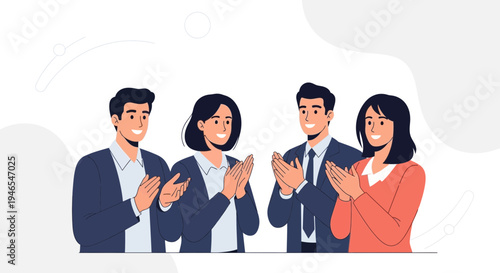 Team Applauding Success: Diverse Colleagues Celebrate Achievement in Business Meeting