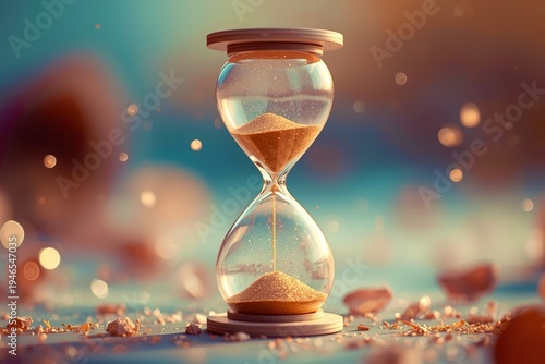 Golden hourglass holds time's slow descent