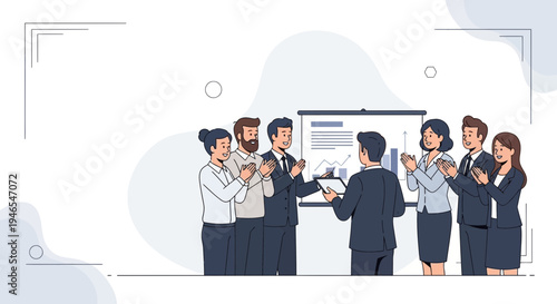 Business Team Applauding Success at Presentation Meeting