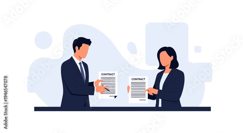 Business partners signing contract, agreement, deal, handshake, legal document, partnership