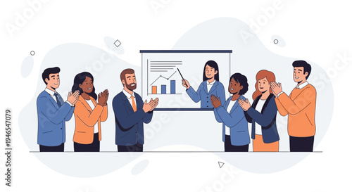 Business team applauding presenter during a successful meeting with charts