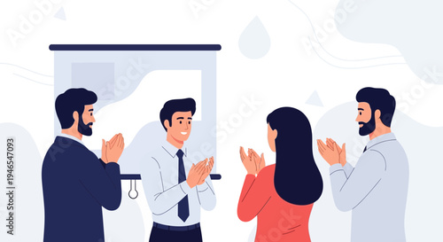 Business team applauding success at presentation, celebrating achievement