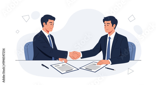 Businessmen shaking hands over a deal, signing contract, partnership agreement