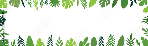 Tropical botanical frame with assorted green leaves. Monstera and palm foliage for invitations, posters, and designs