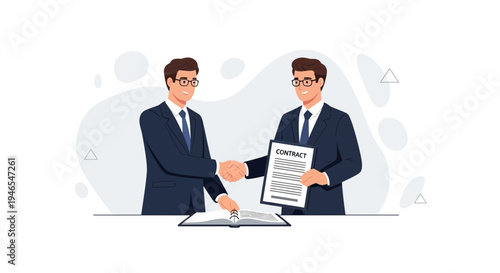 Businessmen shaking hands over contract, signing deal, partnership agreement, success