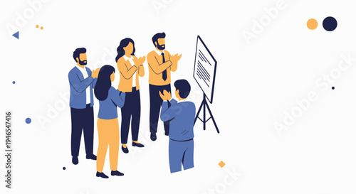 Business team applauding success at presentation, celebrating achievement, teamwork, meeting success