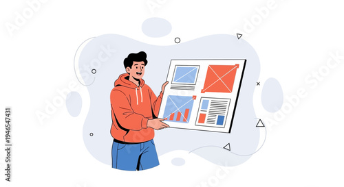 Man holding a wireframe design, UI/UX concept, web development, graphic design